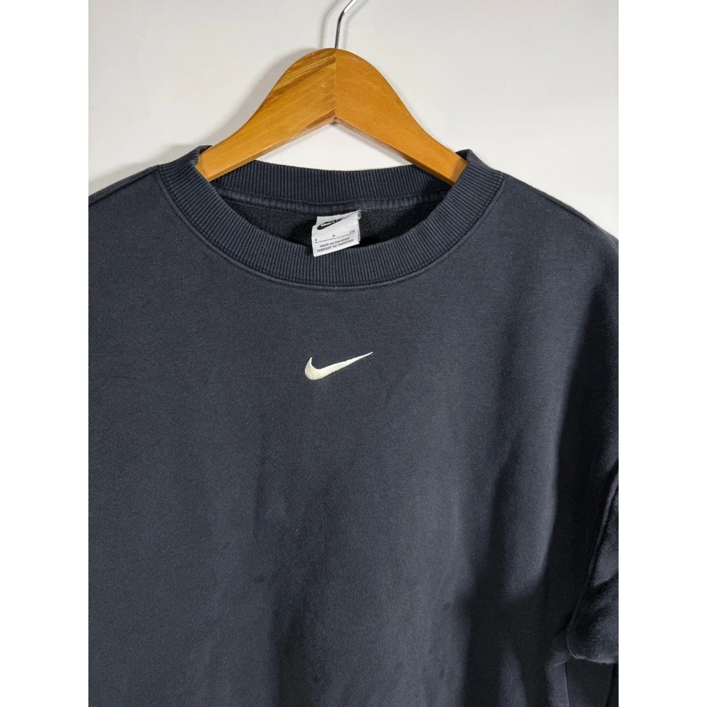Nike Center Swoosh Fleece Crewneck Sweatshirt Black Small Embroidered Pullover‎